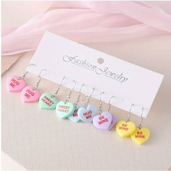 Valentine Candy Hearts Earring Set of Five Sweet Holiday Gift - Picture 1 of 2
